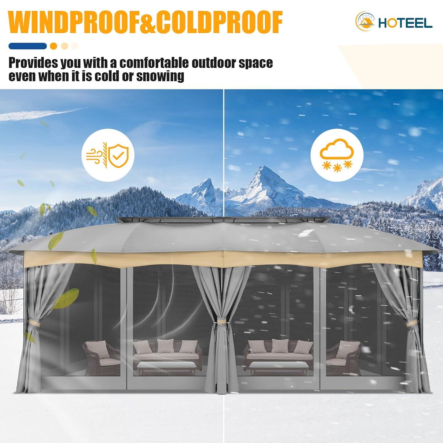 COBIZI 12X20 Heavy Duty Gazebo Outdoor Gazebo with Mosquito Netting and Curtains, Canopy Tent Deck Gazebo with Double-Arc Roof Ventiation and Metal Steel Frame Suitable for Lawn, Backyard, Patio,Gray