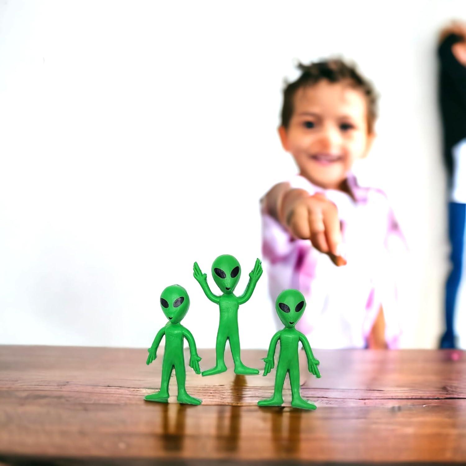 12 Pack- Bendable Rubber Green Aliens (3.75") Action Figures Bendable UFO Aliens Limbs Sensory Stress Relief Fidget Toys. Great Party Favor Trick or Treat Supplies