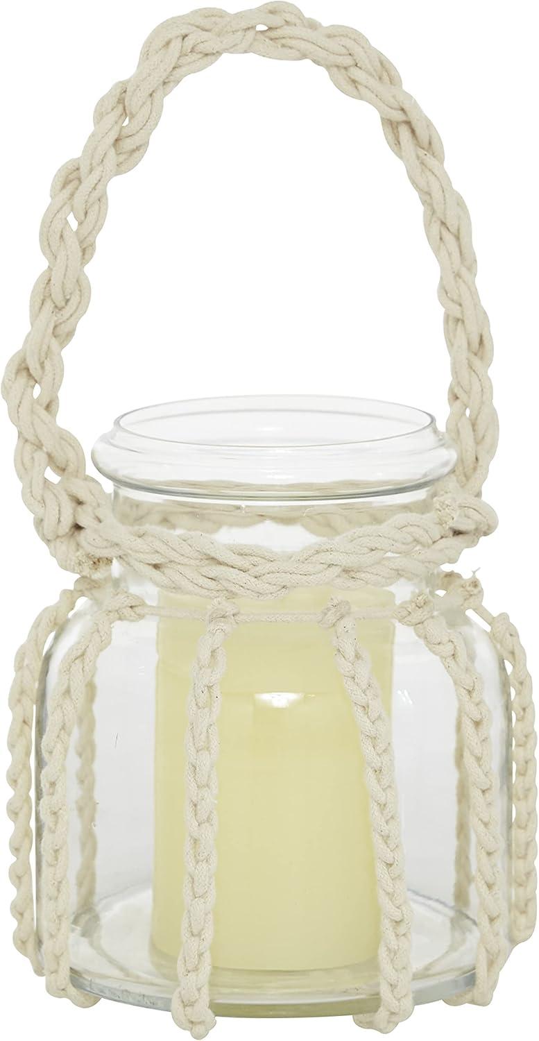 DecMode Clear Glass Decorative Candle Lantern with Rope Handle