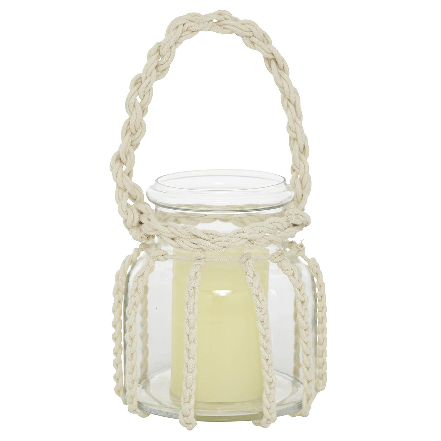 DecMode Clear Glass Decorative Candle Lantern with Rope Handle