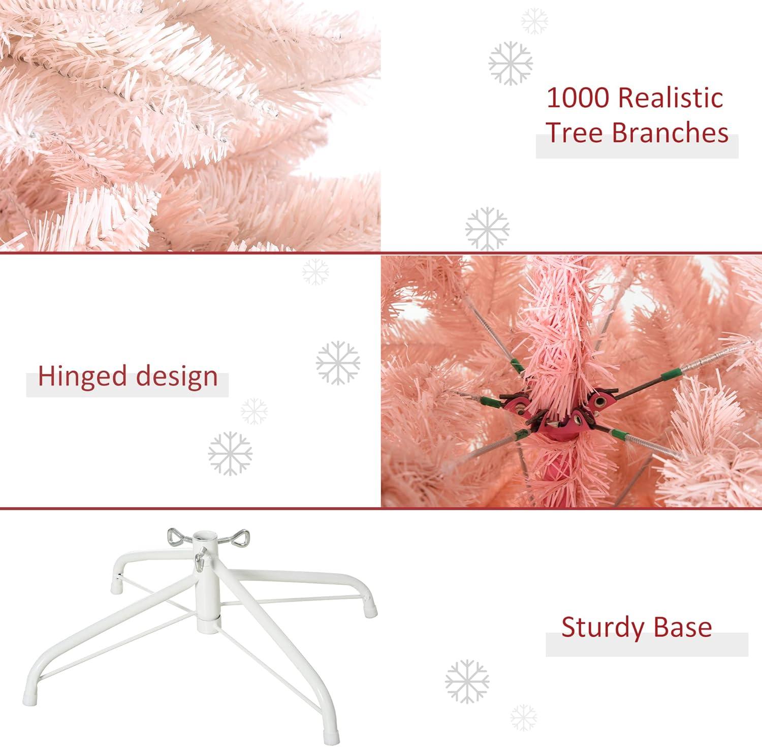 HOMCOM 7ft Unlit Spruce Artificial Christmas Tree with Realistic Branches and 1000 Tips, Pink