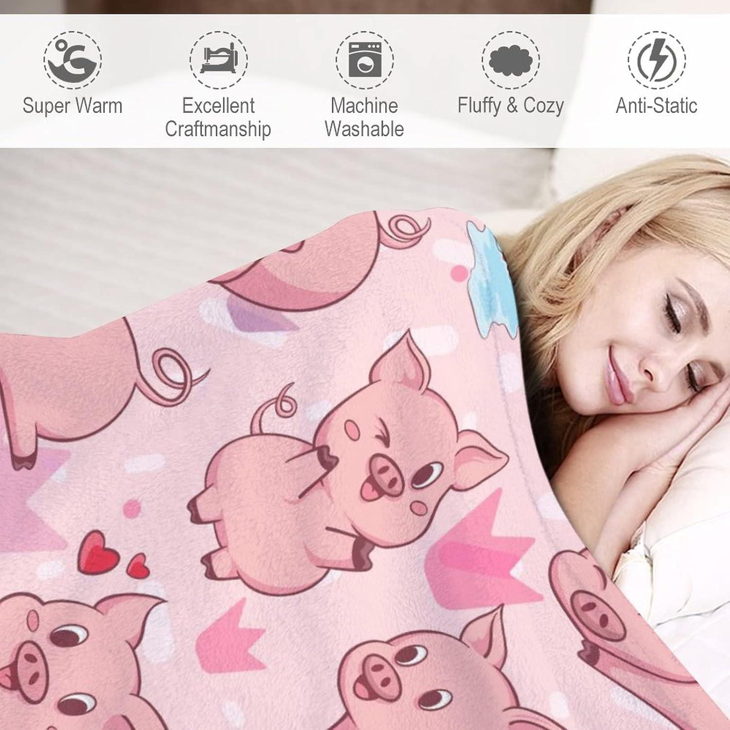 Cute Cartoon Pig Flannel Fleece Throw Blanket, Super Soft Lightweight Blankets for All Season, Fleece Blankets for Couch/Bed, Fuzzy Plush Blanket for Home Decorations