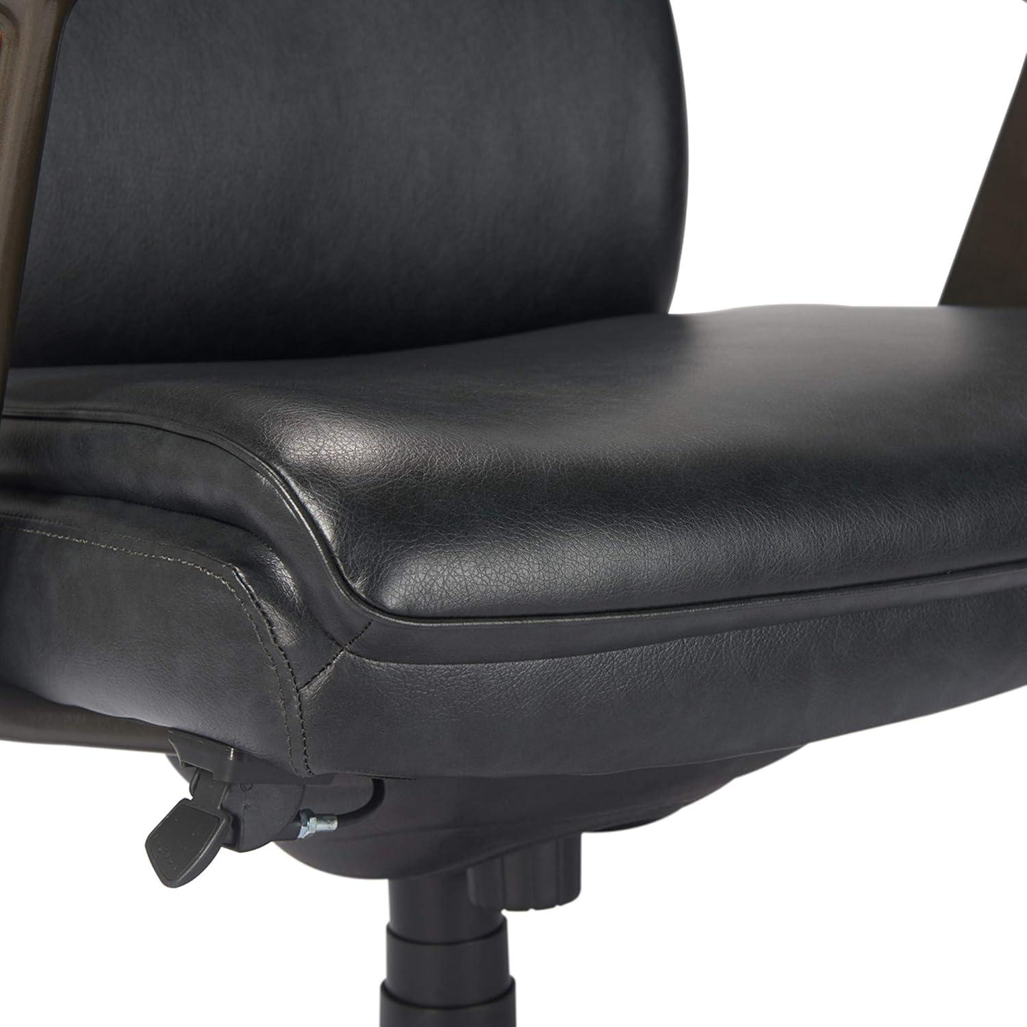 Executive High-Back Black Leather Swivel Office Chair with Wood Accents