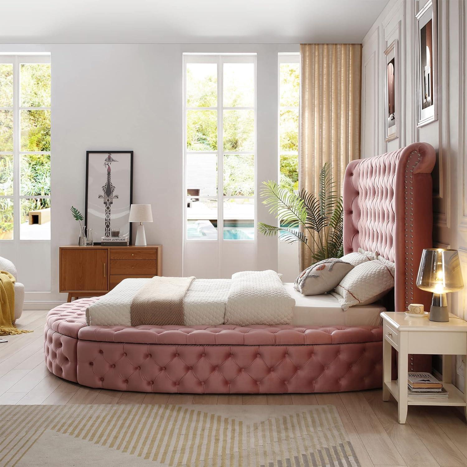 Woodpeckers Furniture and Mattress Upholstered Round Storage Bed