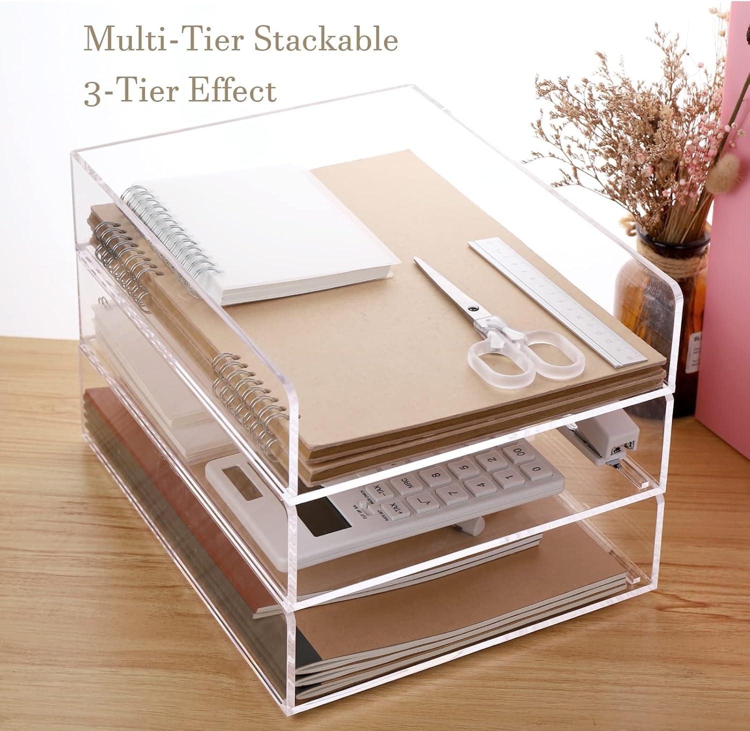 Clear Acrylic Stackable Desk Organizer Tray Set