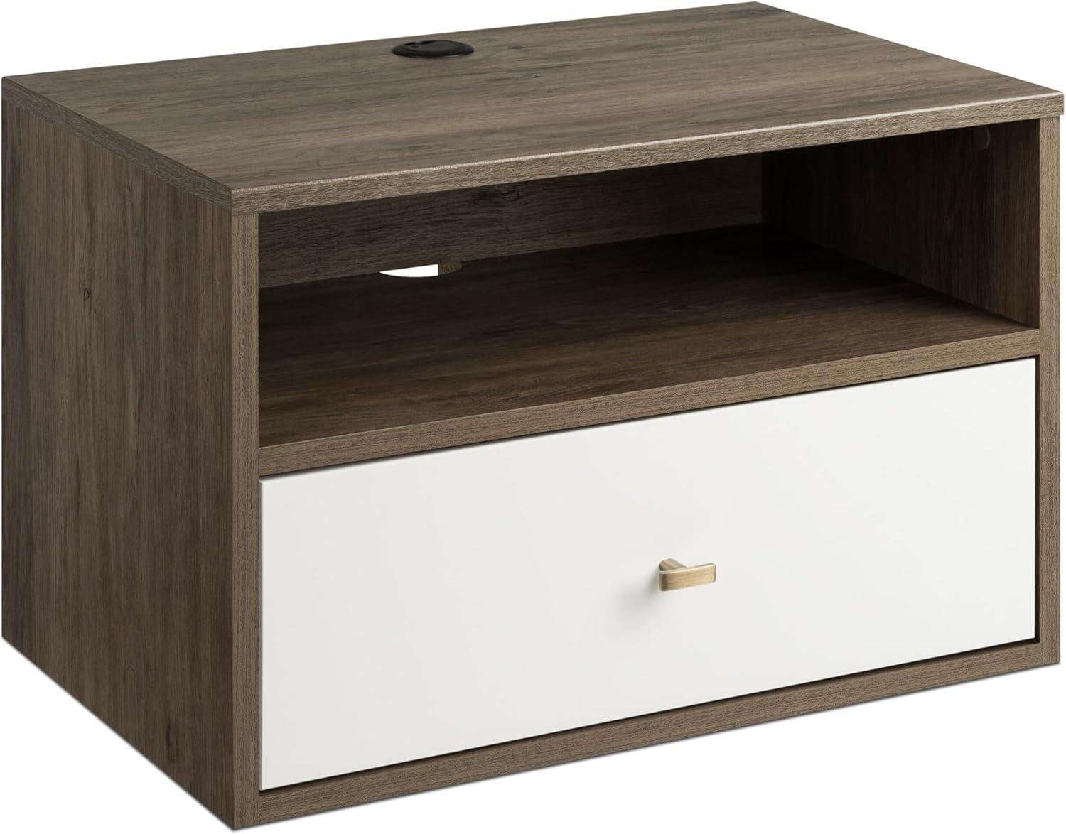 Prepac Floating Nightstand With Open Shelf, Drifted Gray and White