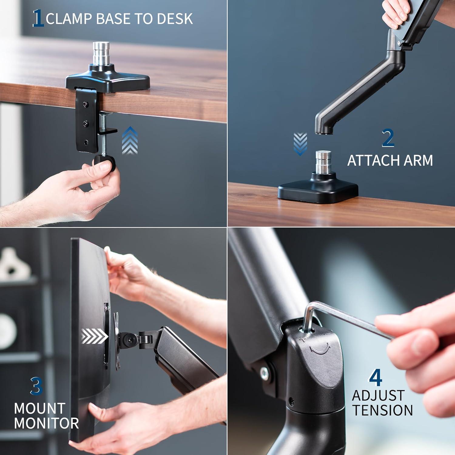 Counterbalance Gas Spring Desk Mount Monitor Stand w/ USB | Screens up to 32"