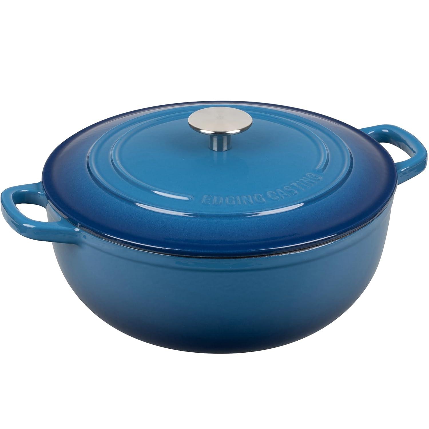 Enameled Cast Iron Dutch Oven Pot with Lid for Sourdough Bread Baking, Bread Dutch Ovens, Cooking Pots, 5 Quart, Slateblue
