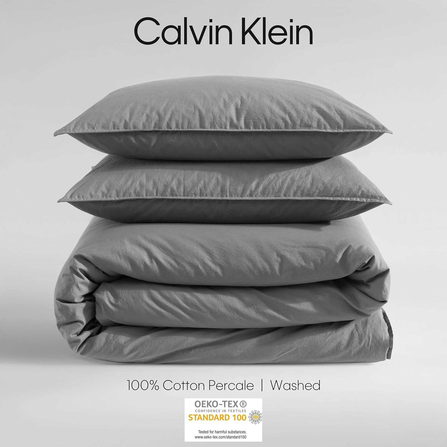 Calvin Klein Washed Percale Solid Cotton Duvet Cover Set