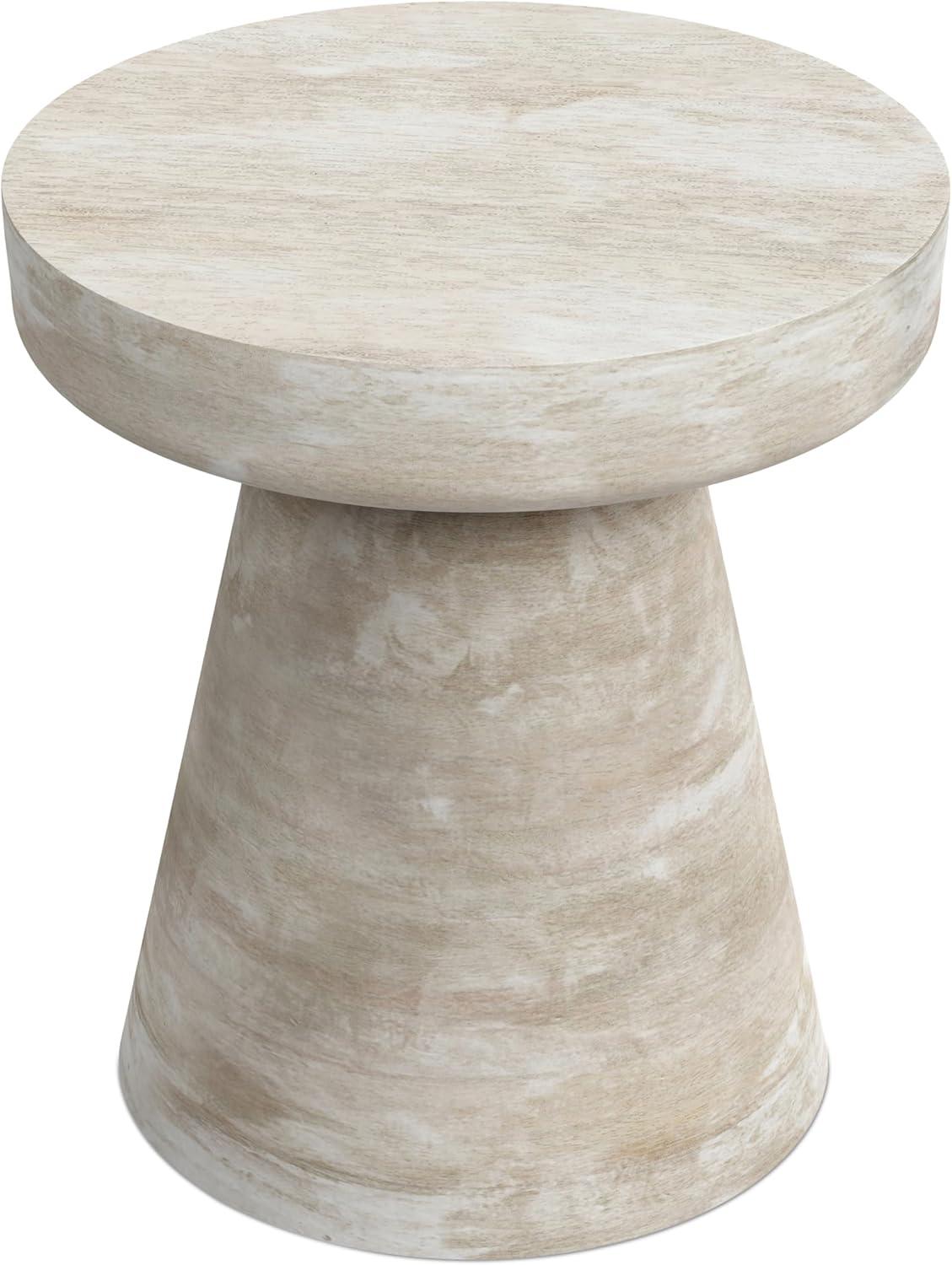 Simpli Home Robbie 16"W Solid Mango Wood Round Accent Table with Sculptural Design