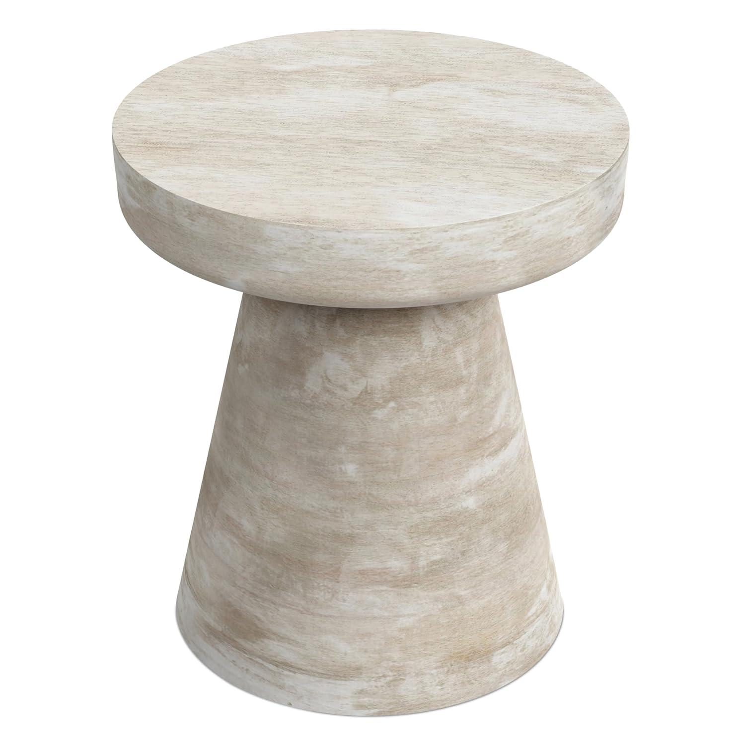 Simpli Home Robbie 16"W Solid Mango Wood Round Accent Table with Sculptural Design