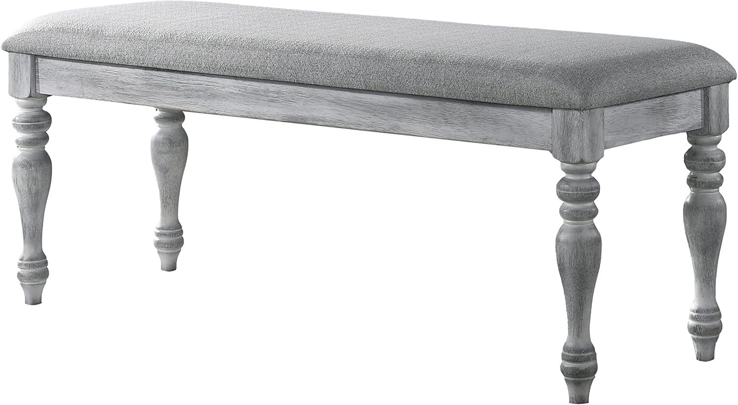 Salines Upholstered Turned Leg Dining Bench in Rustic White