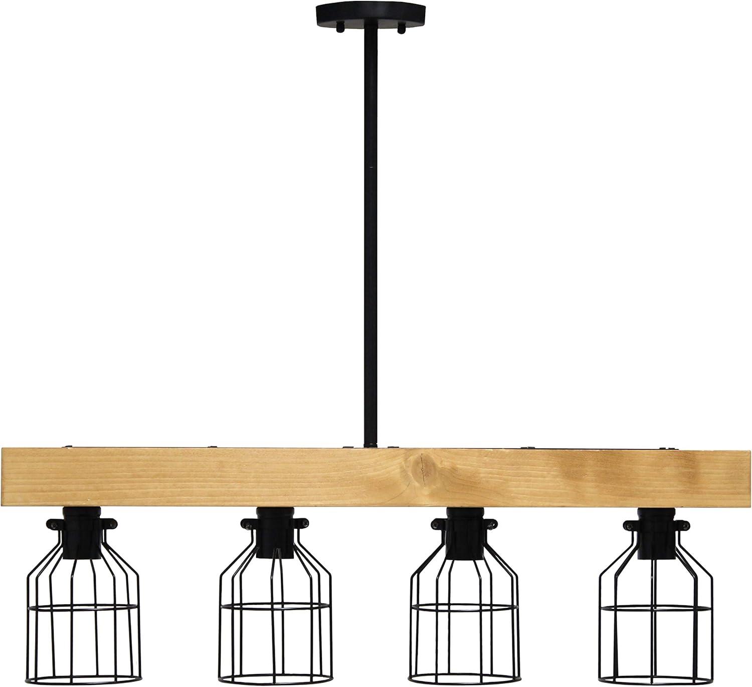 Elegant Designs 47.5" Farmhouse Rustic Cage Ceiling Pendant, Light Wood