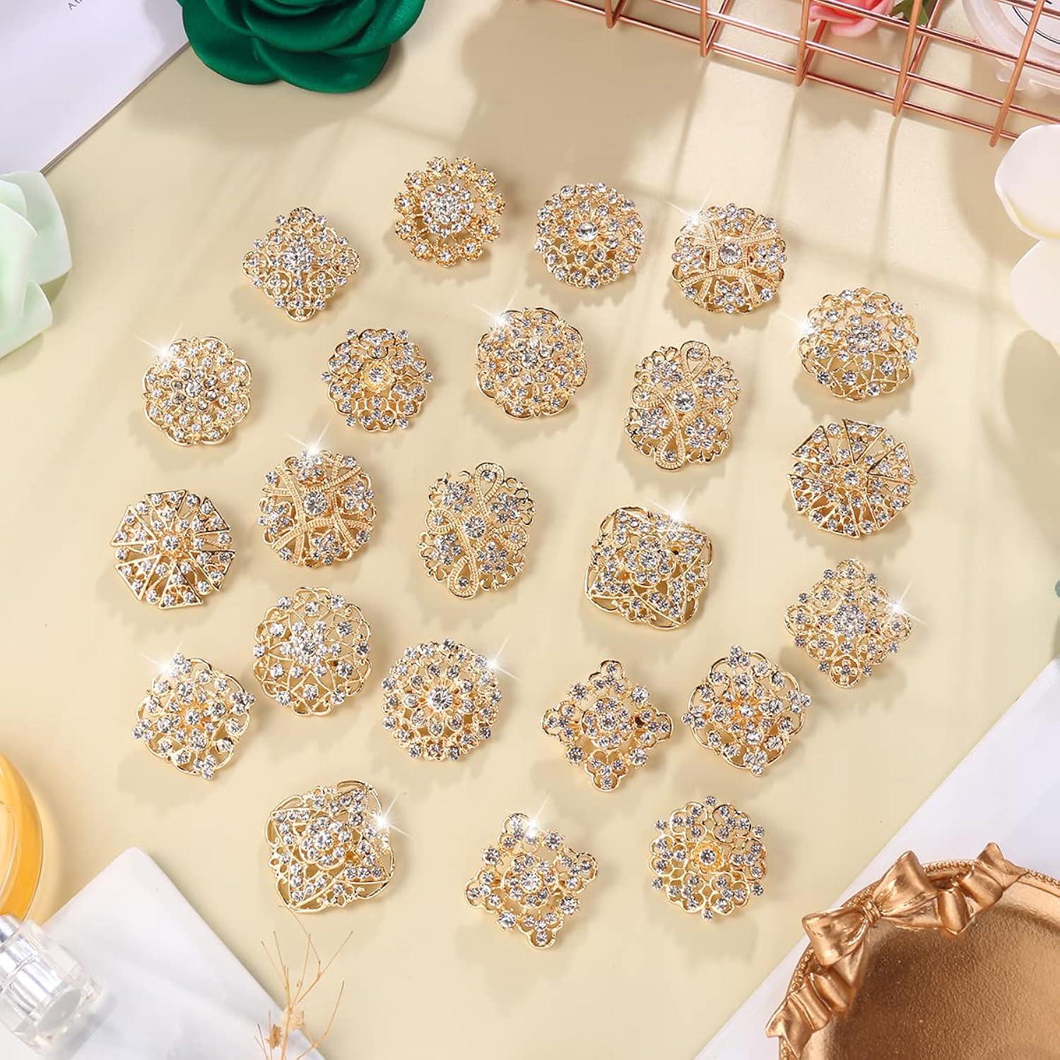 Zhouqiannn Exquisite Alloy Brooches with Rhinestones 24pc Golden Set for Wedding Bouquets and Dresses Birthday Party Event Wristbands Event Dress Party Flag Tropical Party Decorations Party Dress for