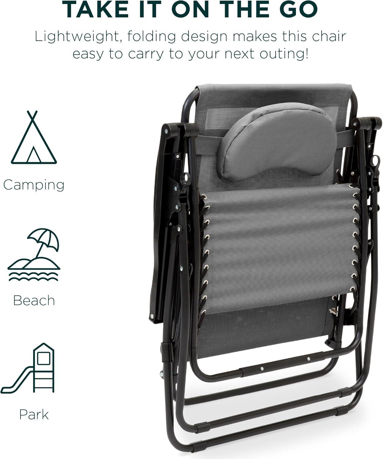 Best Choice Products Oversized Zero Gravity Chair, Folding Outdoor Patio Recliner w/ Cup Holder - Gray