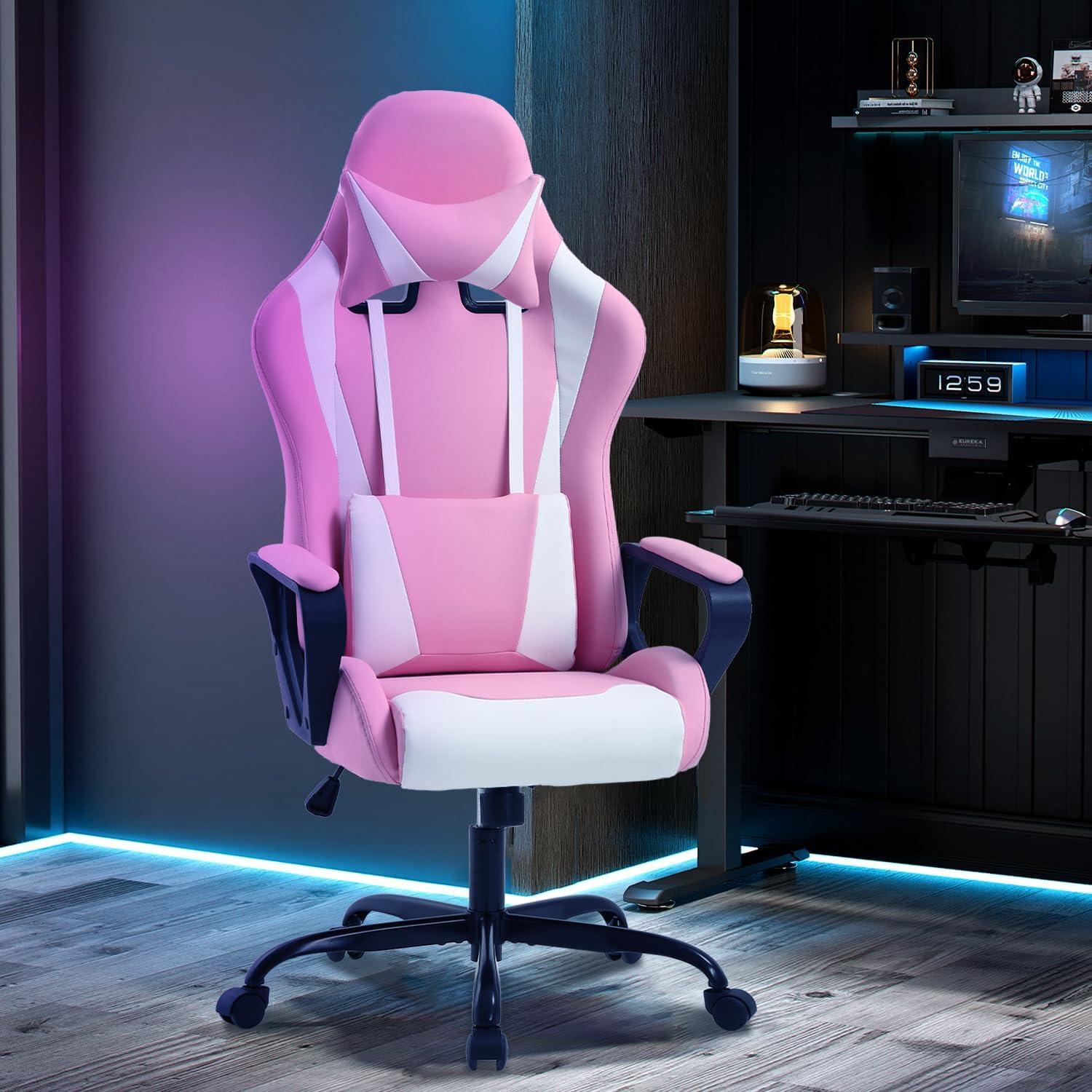 FDW Office Chair Gaming Chair Desk Chair Executive Chair with Lumbar Support Adjustable Stool Swivel Rolling Computer Chair,Pink