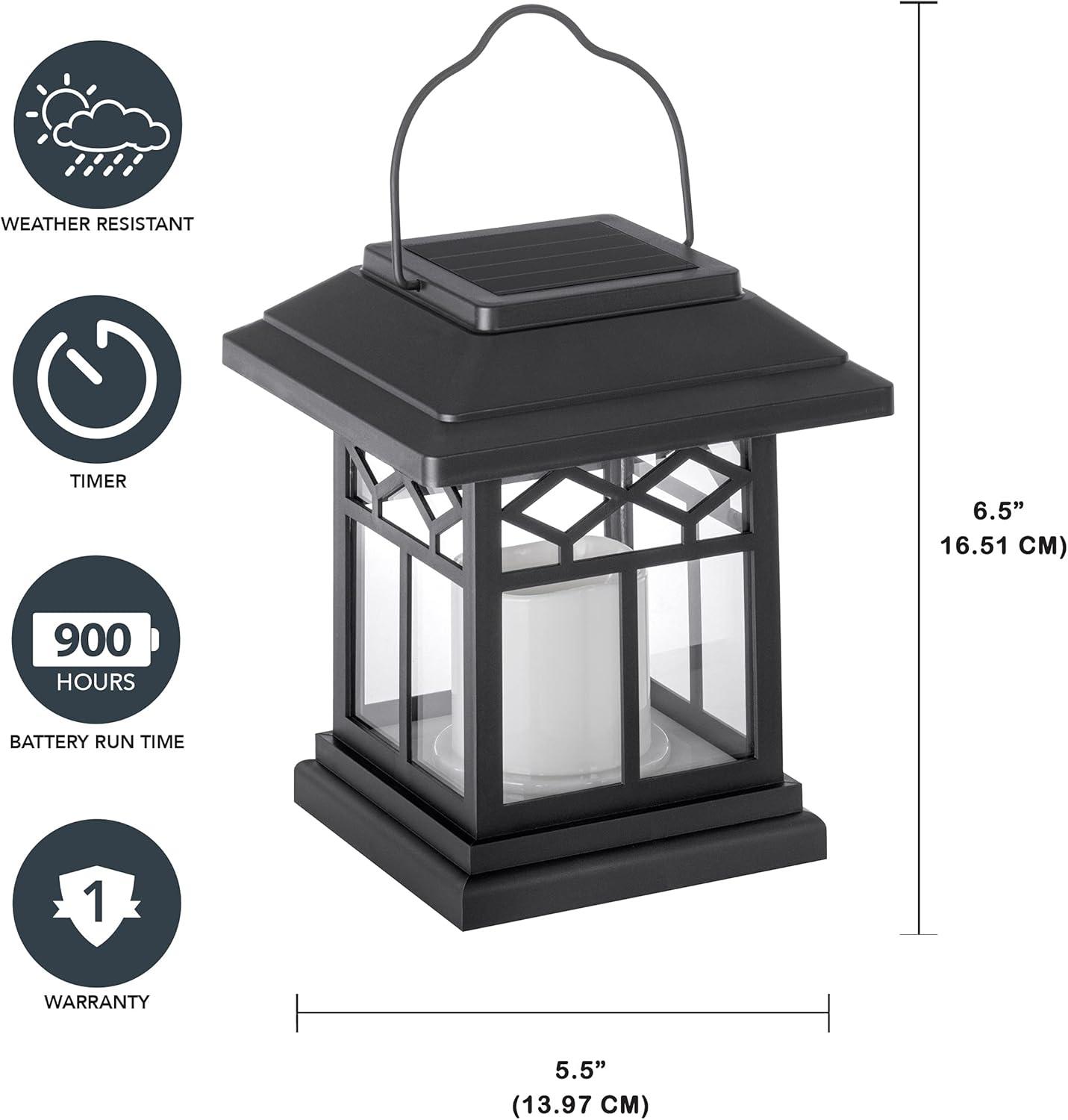 Black Solar LED Flameless Candle Lantern