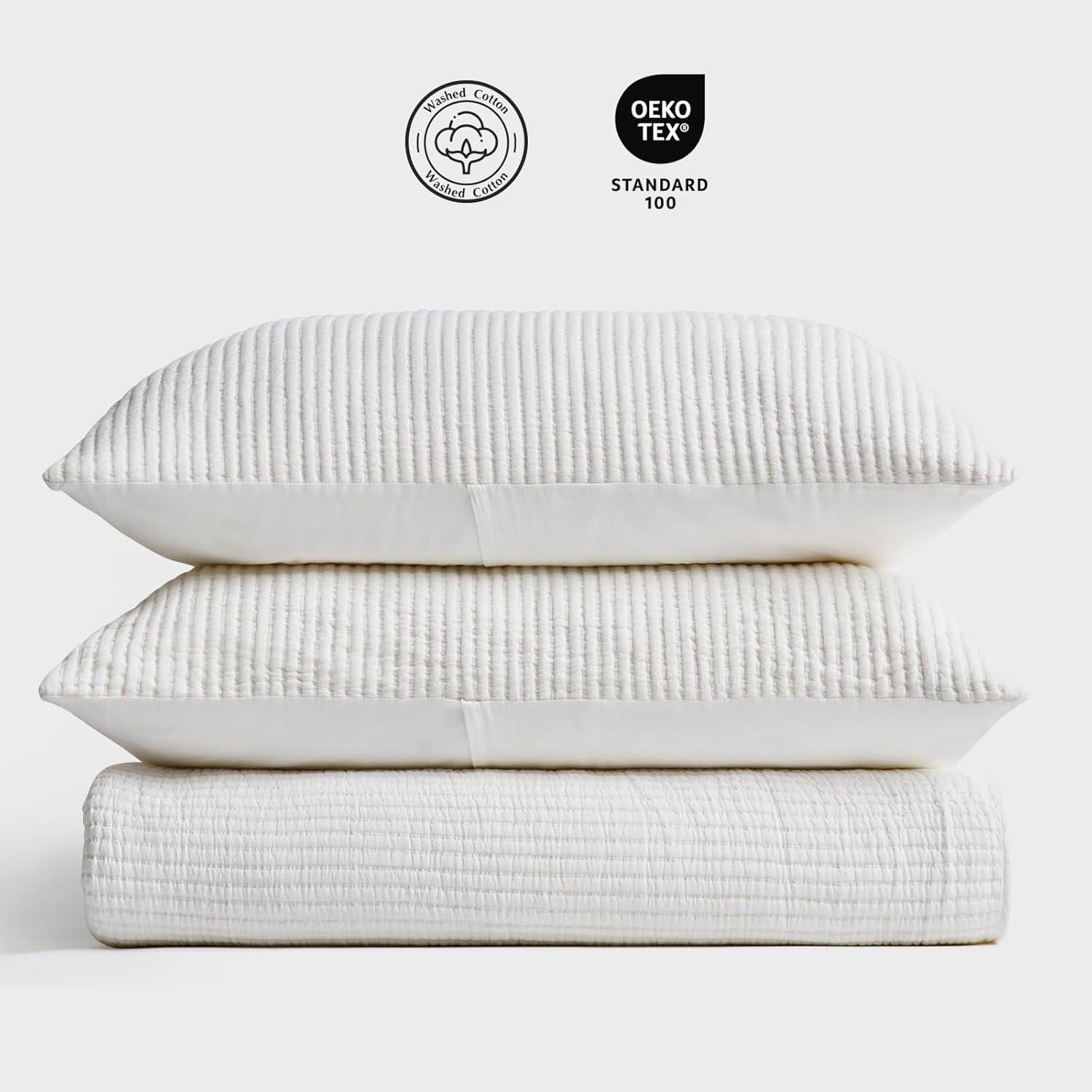 Ivory Full Cotton Ribbed Matelassé Coverlet Set