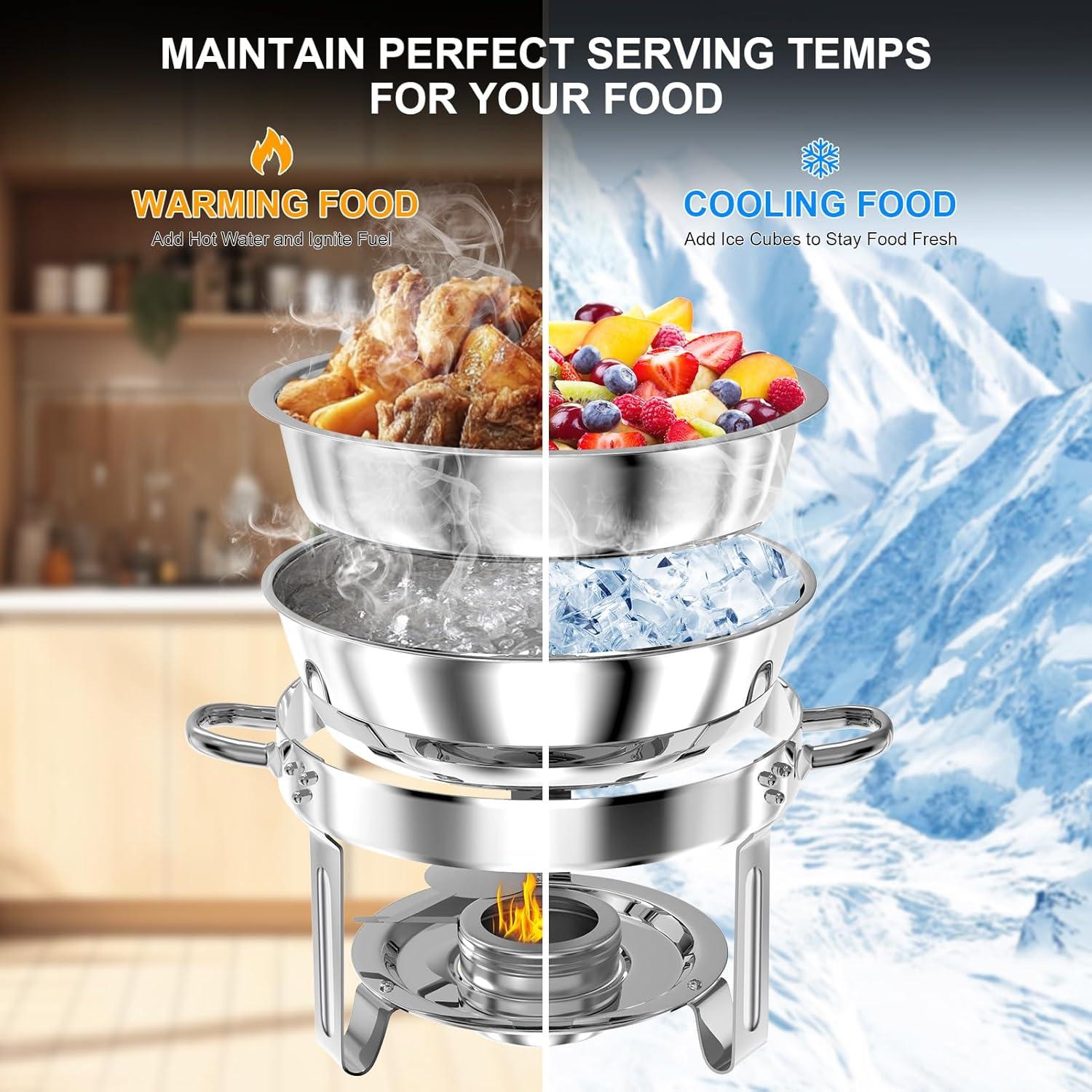 WhizMax Chafing Dish Buffet Set 2 Pack 5QT, Stainless Steel Round Chafing Dishes for Buffet with Lid Holder & Glass Lid, Gold