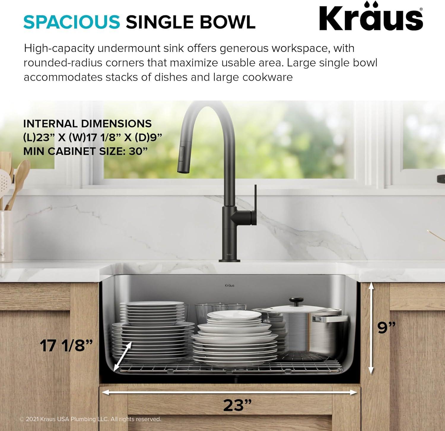 Dex™️ Series KRAUS 25" L Undermount 16 Gauge Stainless Steel Single Bowl Kitchen Sink