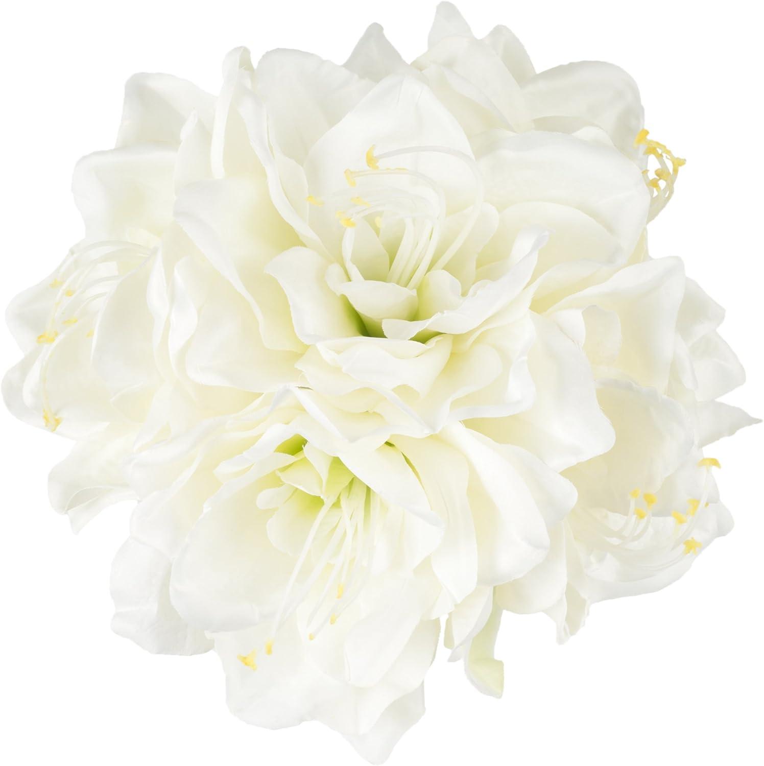 Lilies Floral Centerpiece - Five Cream-Colored Lily Blossoms in a Clear Glass Bowl with Fake Water - Artificial Flowers in Vase by Pure Garden (Cream)