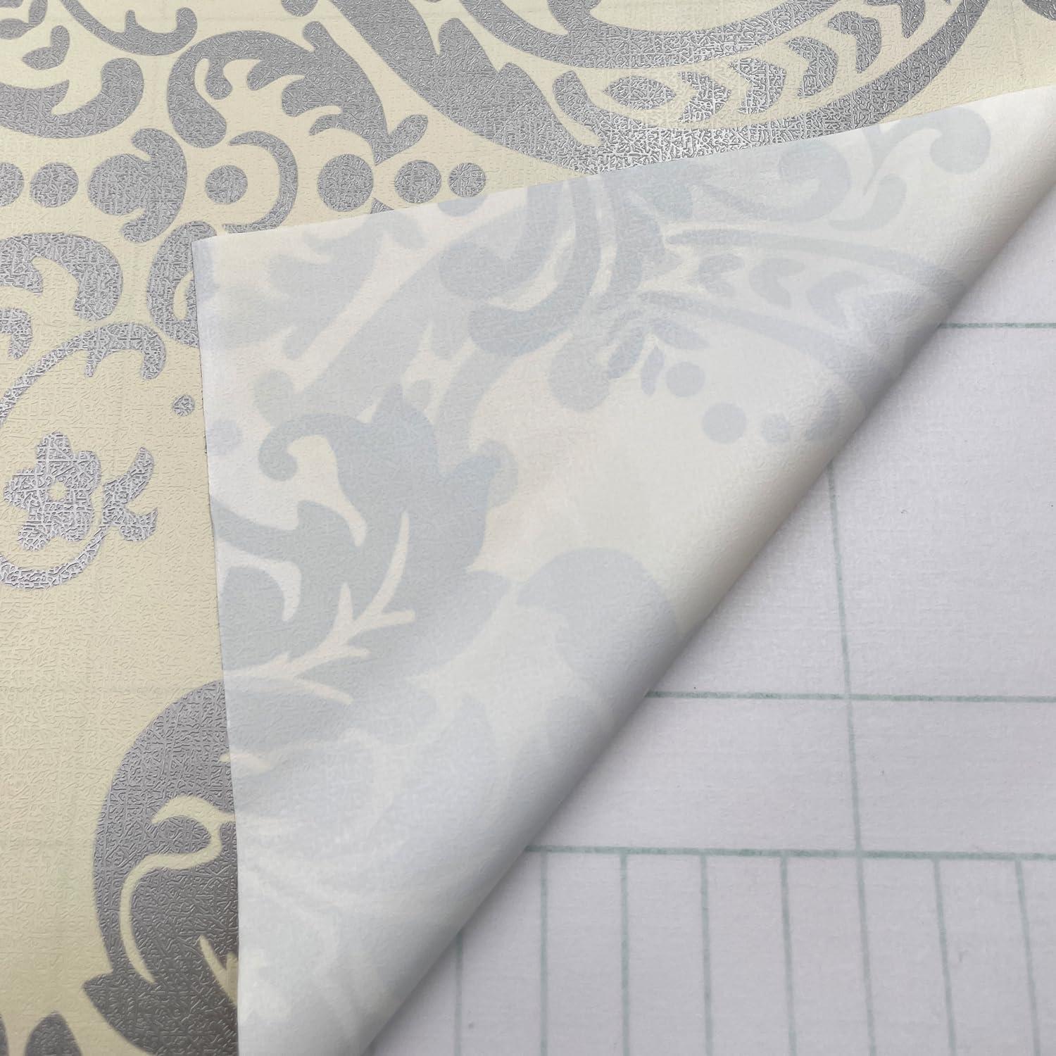 Yifely Vintage Gray Damask Removable PVC Shelf Drawer Liner Home Decor 17x118 Inch