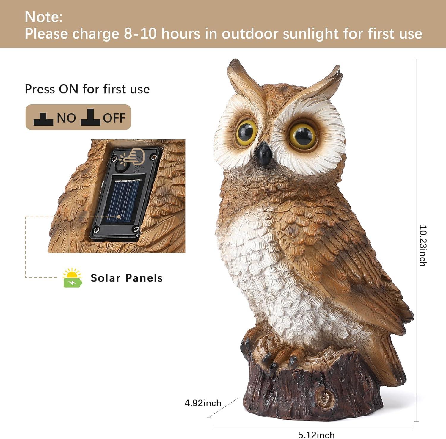 Solar Resin Owl Figurine with LED Lights for Outdoor Decor