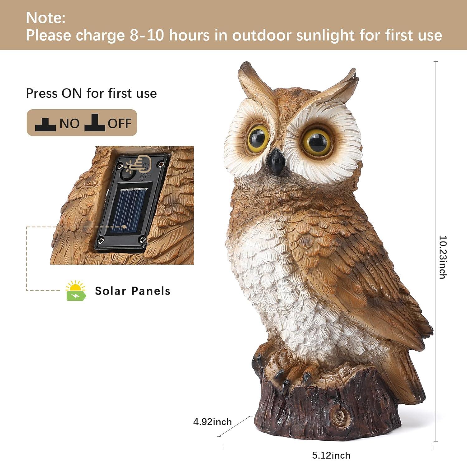 VibHome Animals Simulation Statue Ornament Owl Resin Handicraft Solar Garden Courtyard Decoration LED Light