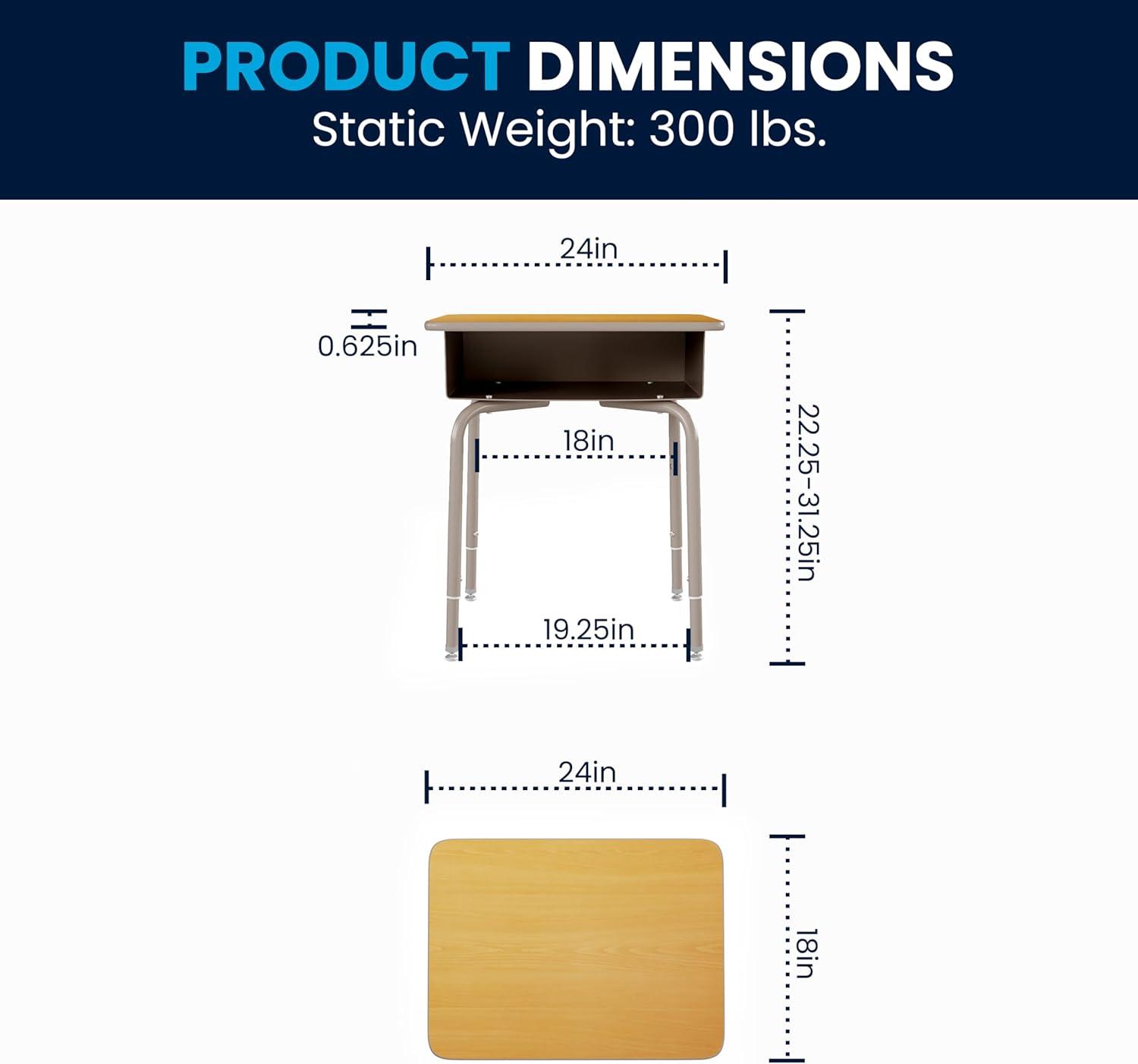 Flash Furniture Goddard Height-Adjustable Open Front Student Desk with Metal Book Box