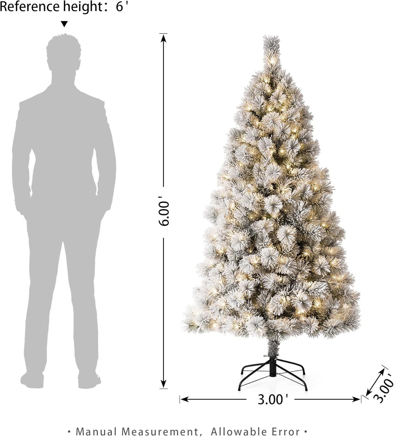 6ft White Flocked Pine Christmas Tree with Warm LED Lights