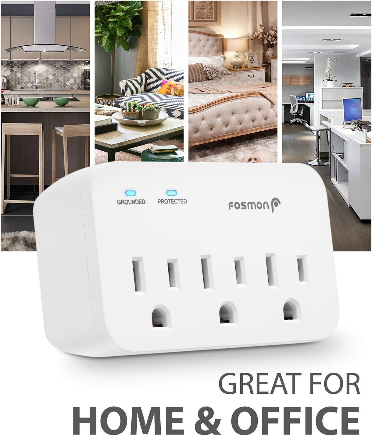 Fosmon [ETL Listed] 3-Outlet 1200J Surge Protector Outlet Extender, 3-Prong Outlet Splitter with Ground and Protected Indicator 125V/15A