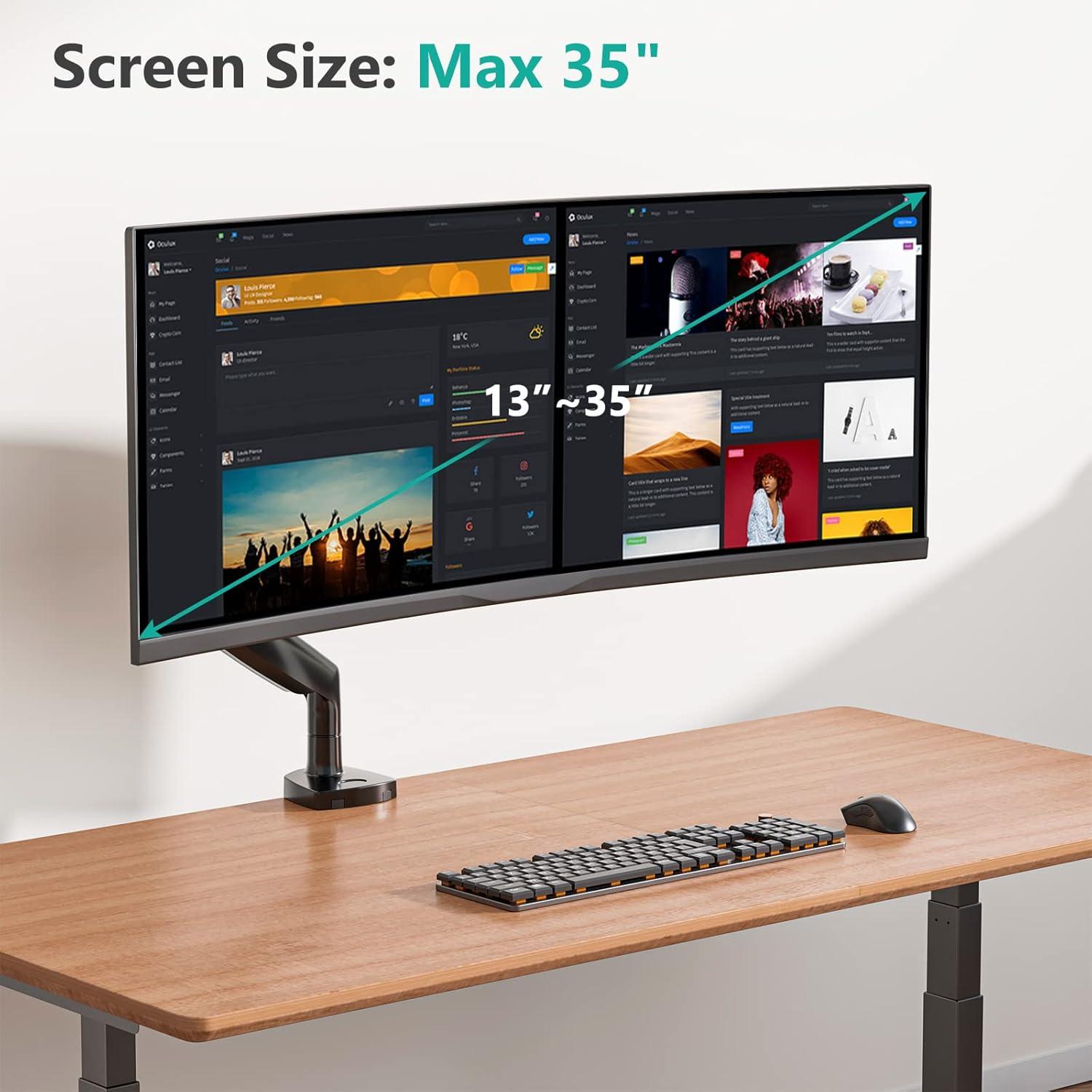 WALI Single Monitor Arm, Gas Spring Single Monitor Mount up to 35 inches and 26.4 lbs, Heavy Duty Monitor Arm Desk Mount, Ultrawide Monitor Mount Desk with C Clamp and Grommet Base (GSMP001XL), Black