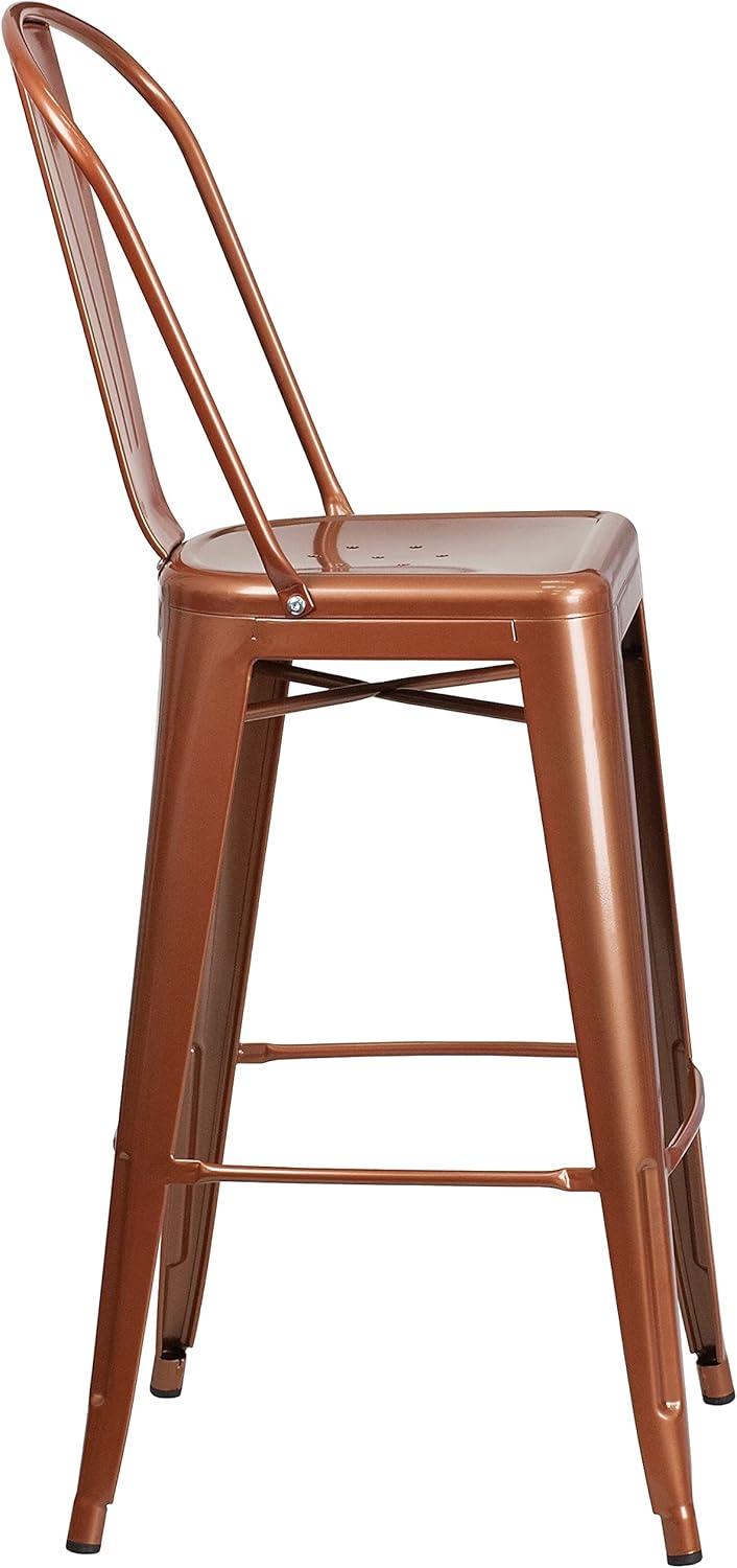 Flash Furniture Commercial Grade 30" High Copper Metal Indoor-Outdoor Barstool with Back