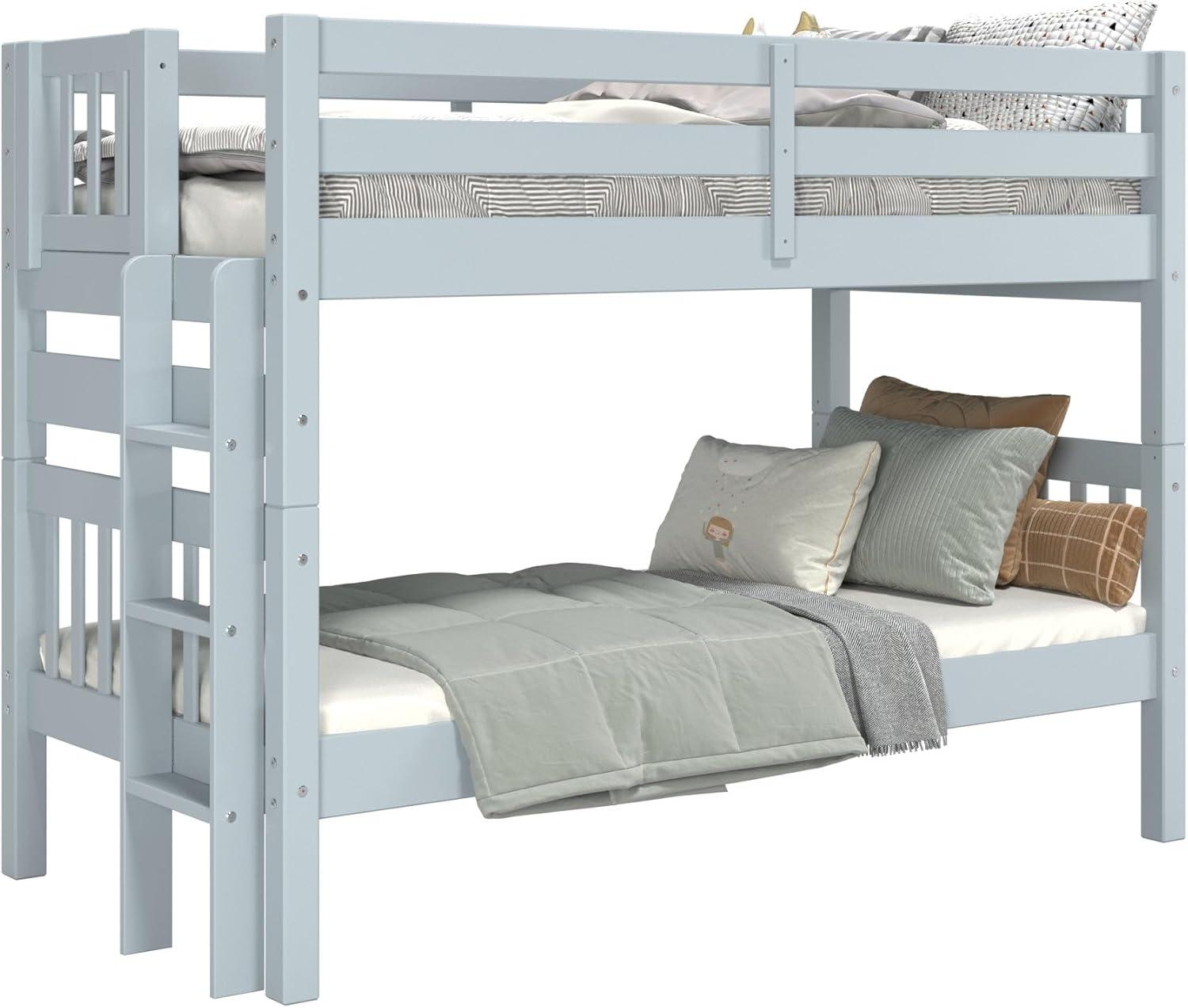 Bedz King Bunk Beds Twin over Twin Mission Style with End Ladder, Breezy Blue