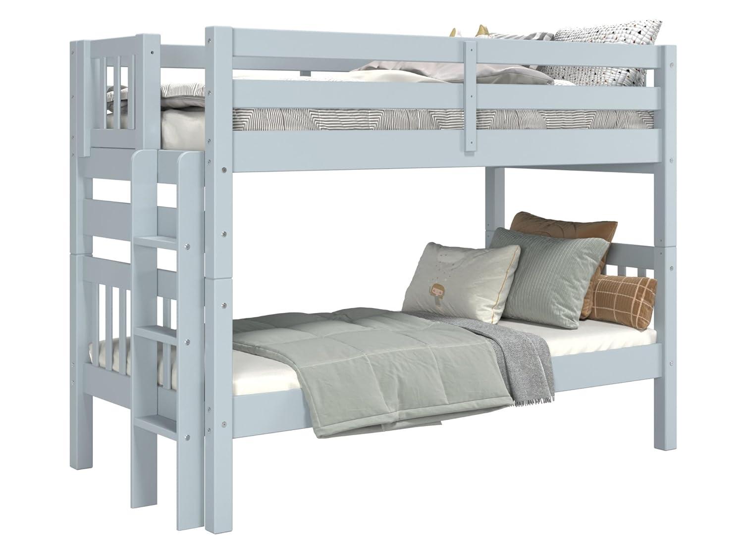 Bedz King Bunk Beds Twin over Twin Mission Style with End Ladder, Breezy Blue