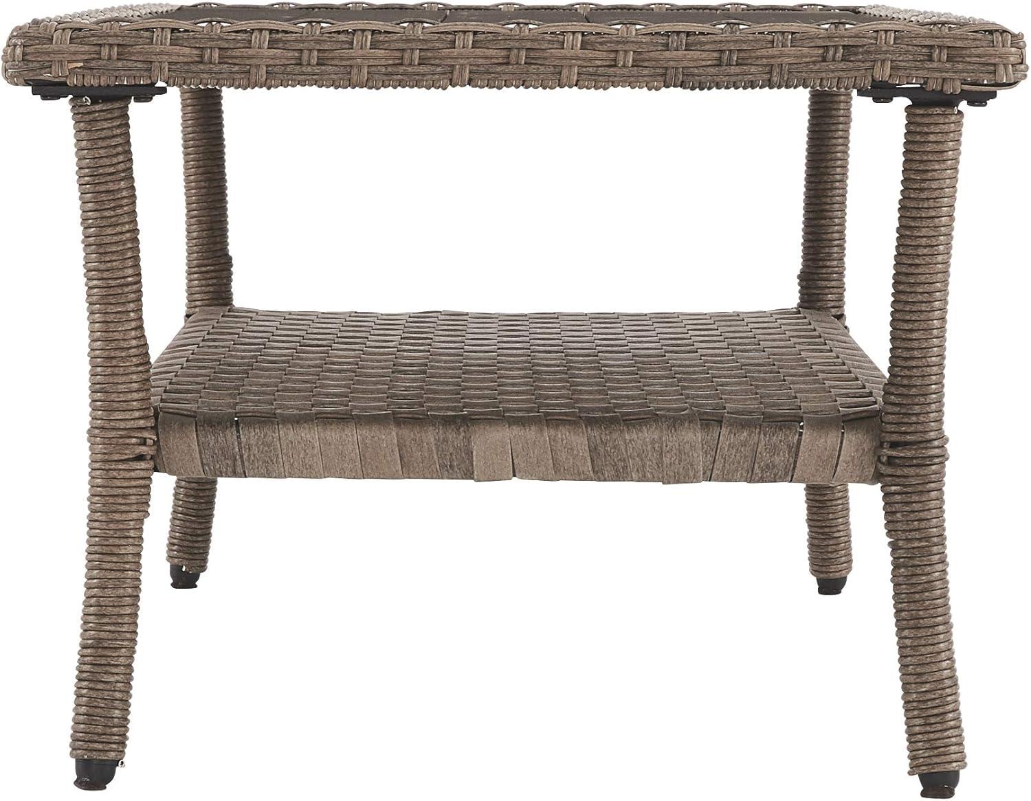 Outdoor Wicker Aluminum Base Light Brown Medium Coffee Table Garden Patio Furniture