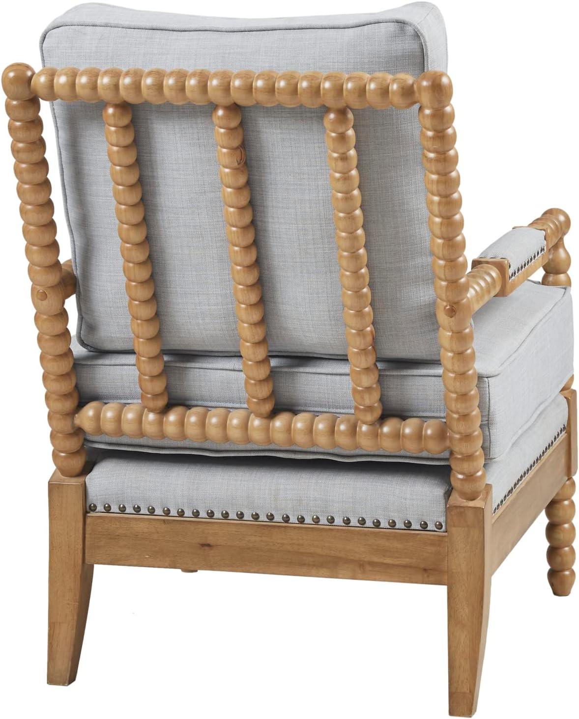 Elegant Light Blue Oakwood Accent Chair with Bronze Nailheads