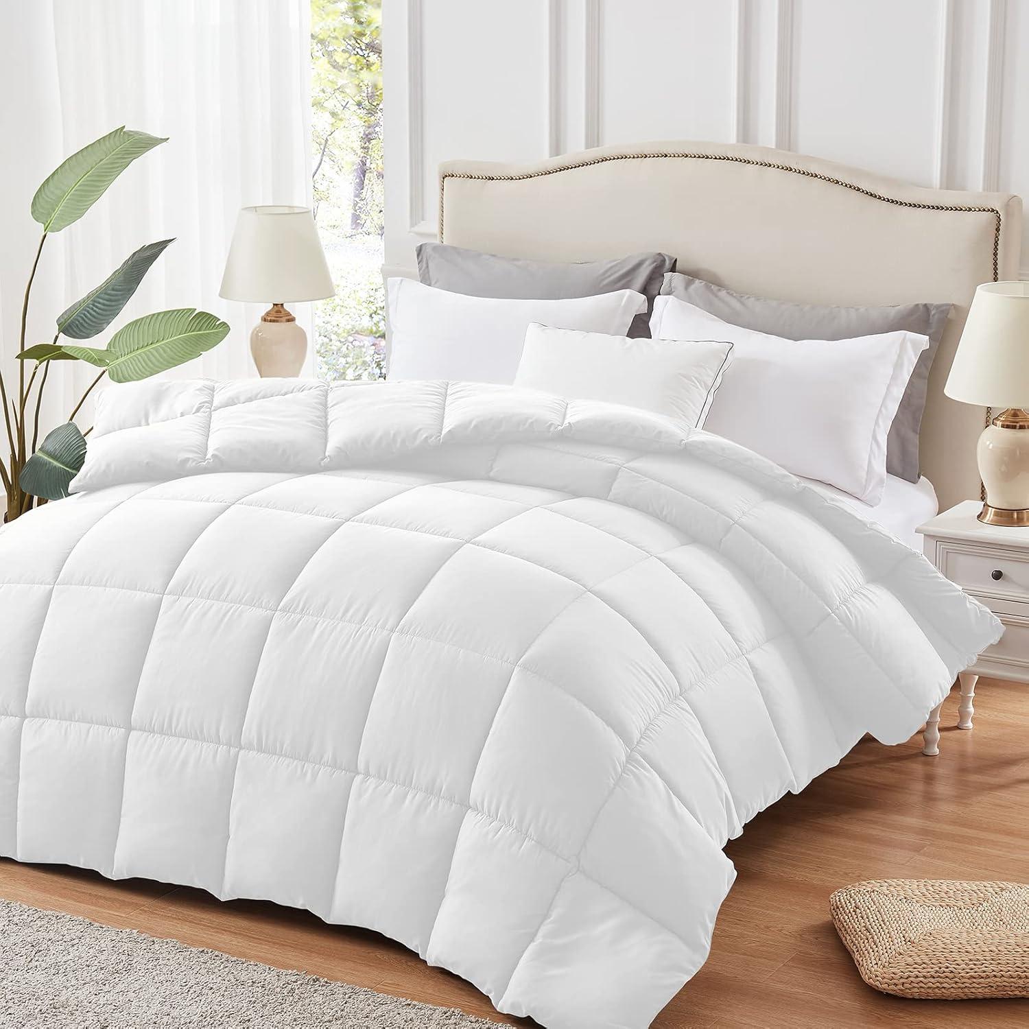 EMONIA Queen Comforter Duvet Insert, All Season Quilted Down Alternative, Hotel Luxury Fluffy Soft Cooling, Skin-friendly Machine Washable Reversible Quilted with Corner Tabs (White,88x88 inches)