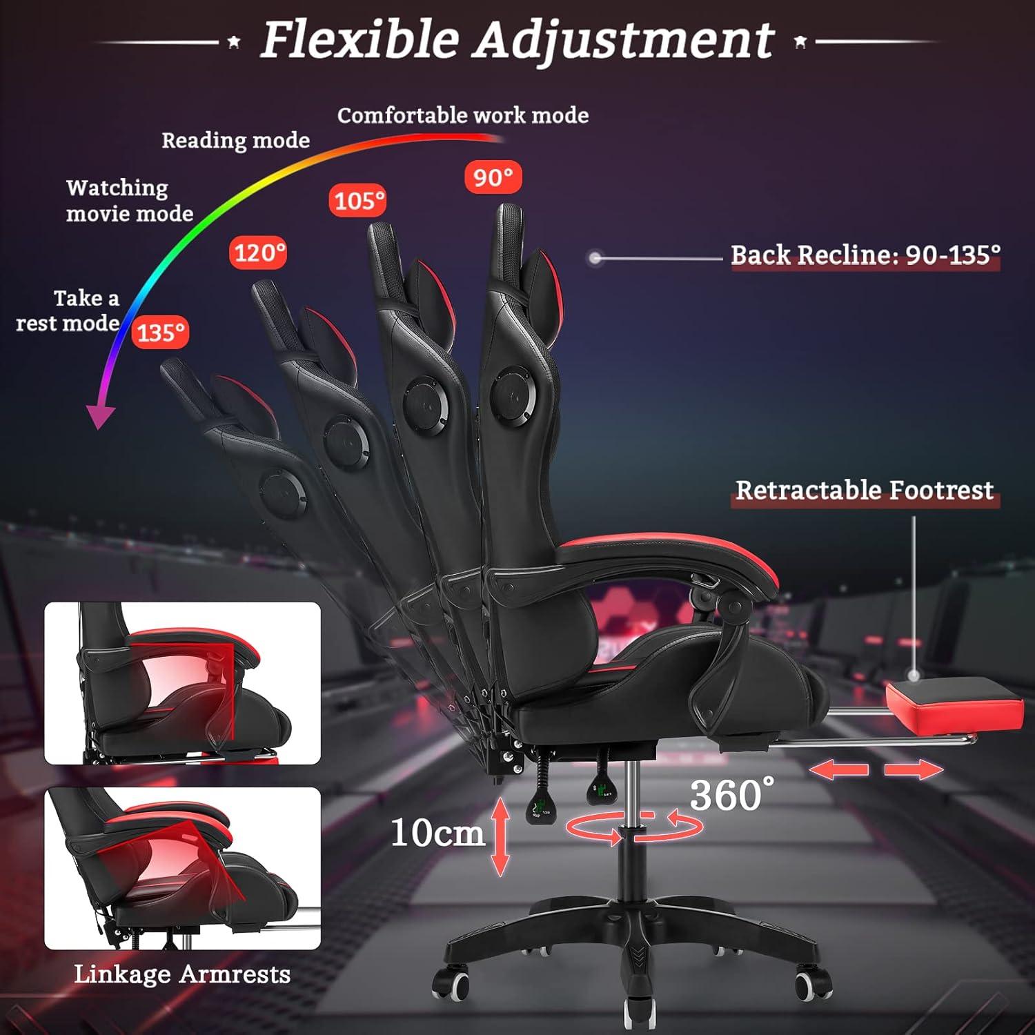 Hoffree Hoffree Massage Ergonomic Gaming Chair with Bluetooth Speakers and RGB LED Lights