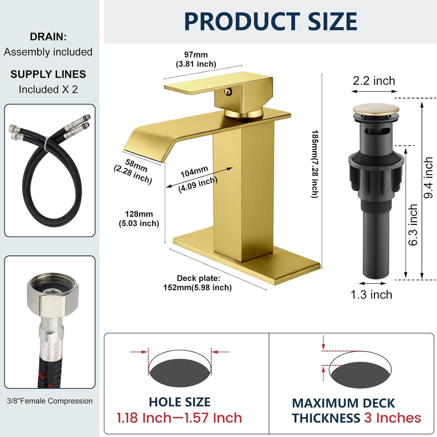 VIBRANTBATH 1 Single-handle Bathroom Faucet with Drain Assembly 6004-N-SS-3