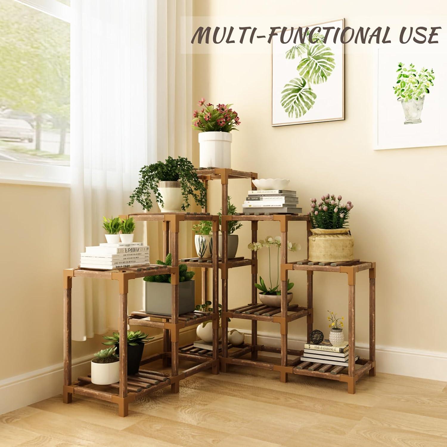 Natural Wood 11-Tier Rectangular Indoor Outdoor Plant Stand