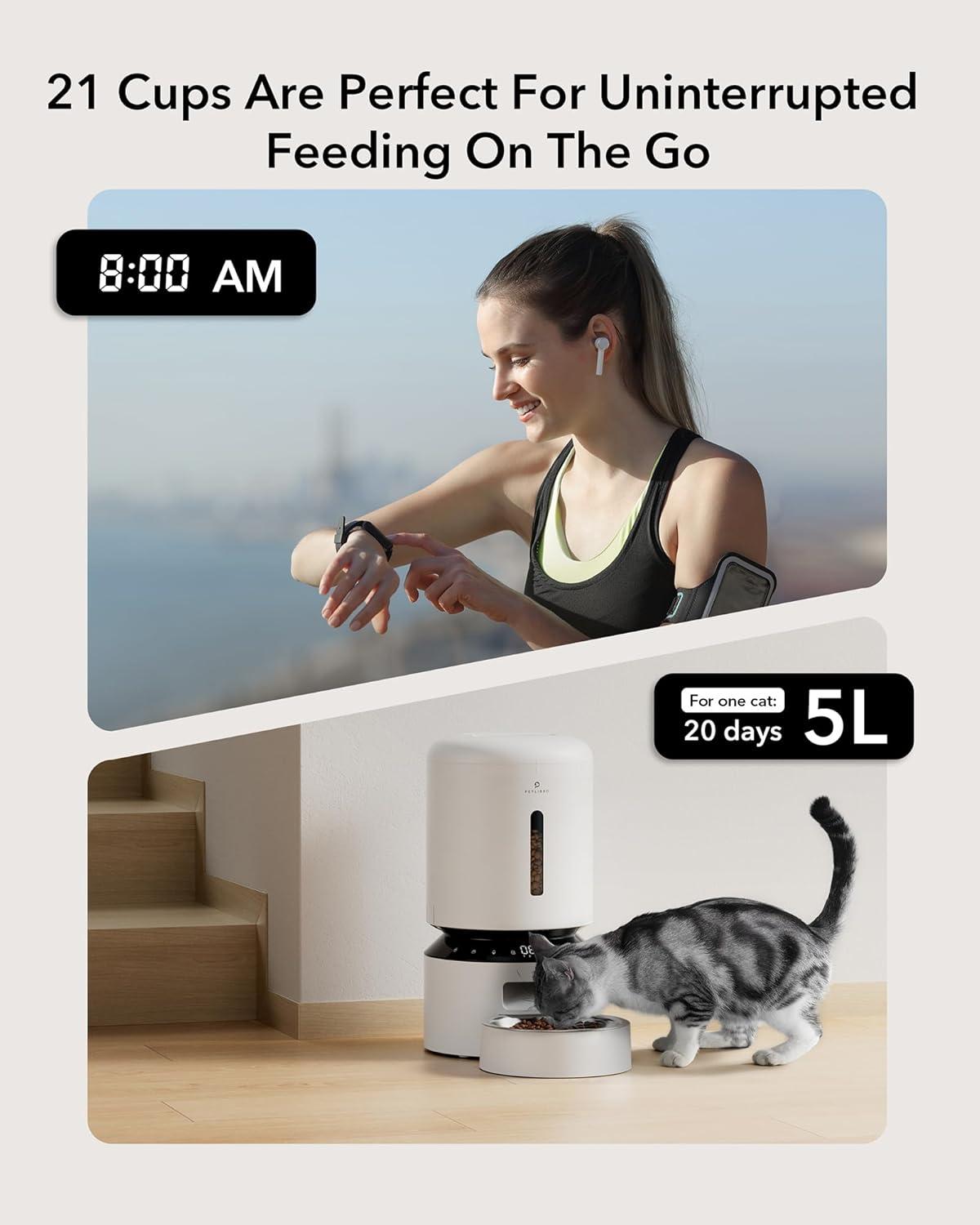 White Automatic Pet Feeder with LED Display and Voice Recorder