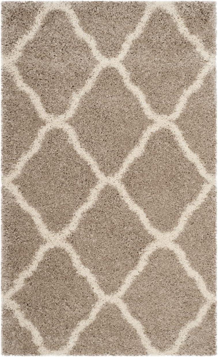 Ivory High Pile Shag Synthetic Area Rug, 3' x 5'