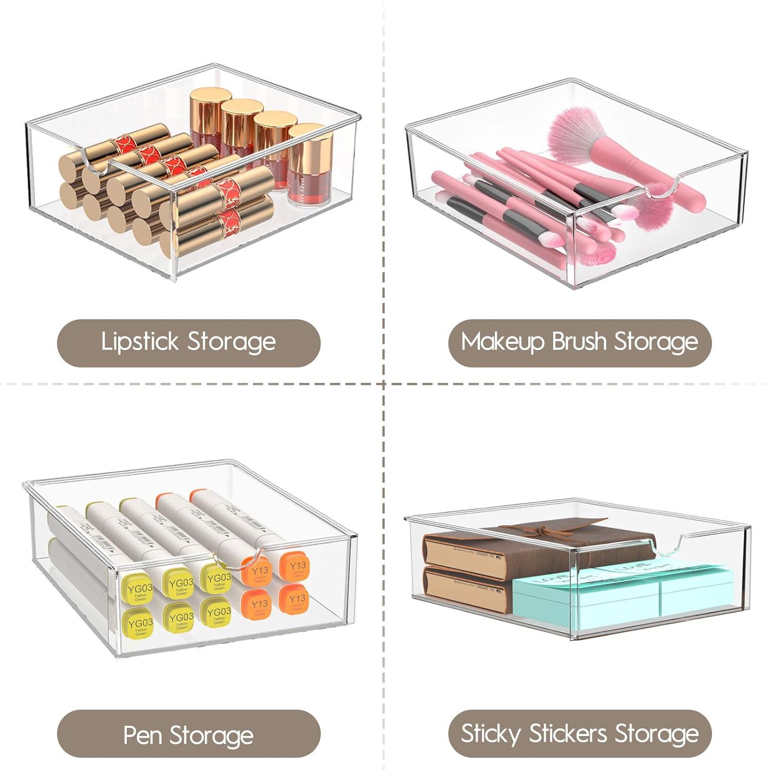 Rebrilliant Acrylic Drawer Organizers - 21 Drawers 4 Set - Clear Storage Drawers For Office Supplies - Stackable Makeup Organizer - Dustproof Desk Organizers For Makeup, Jewelry, Pen, Stationary