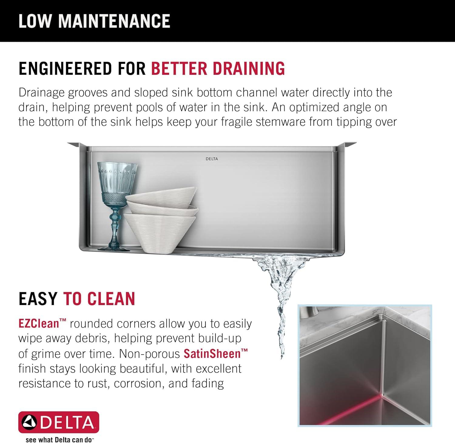 Delta Lorelai™ 23" L Workstation Kitchen Sink Undermount 16 Gauge Stainless Steel Single Bowl with WorkFlow™ Ledge