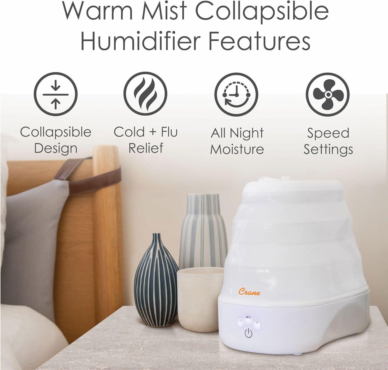 Crane USA 1 Gal. Warm Mist Collapsible Humidifier, White, Top Fill, for Medium Rooms Up to 500 sq. ft.