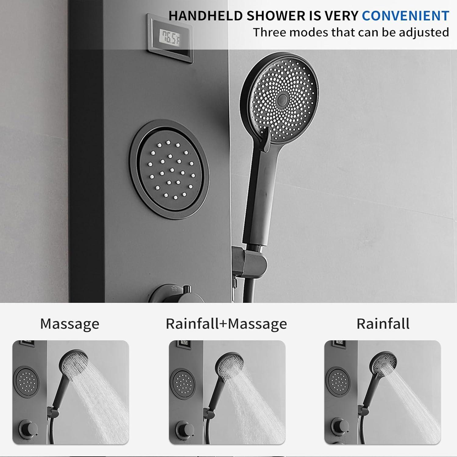 BWE 2-Spray Rain Shower Tower Shower Panel System with Rainfall Shower Head and Shower Rod