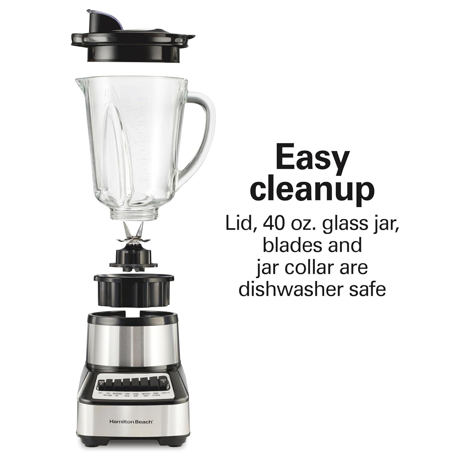 Hamilton Beach Wave Crusher Multi-Function Blender with 40 oz. Glass Jar and 14 Functions for Puree, Ice Crush, Shakes and Smoothies, Stainless Steel, 54221
