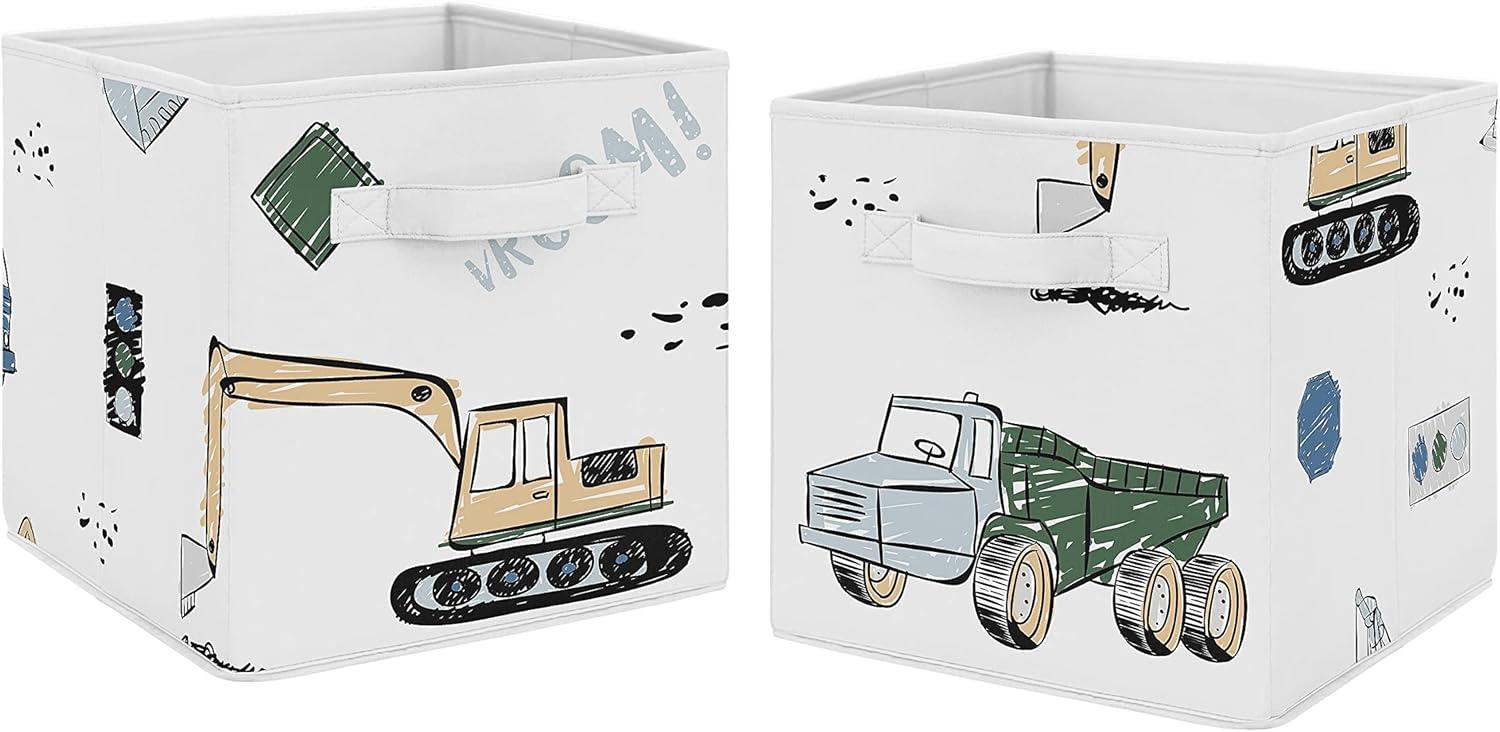 Kids' Green and Blue Construction Truck Fabric Storage Bins, Set of 2