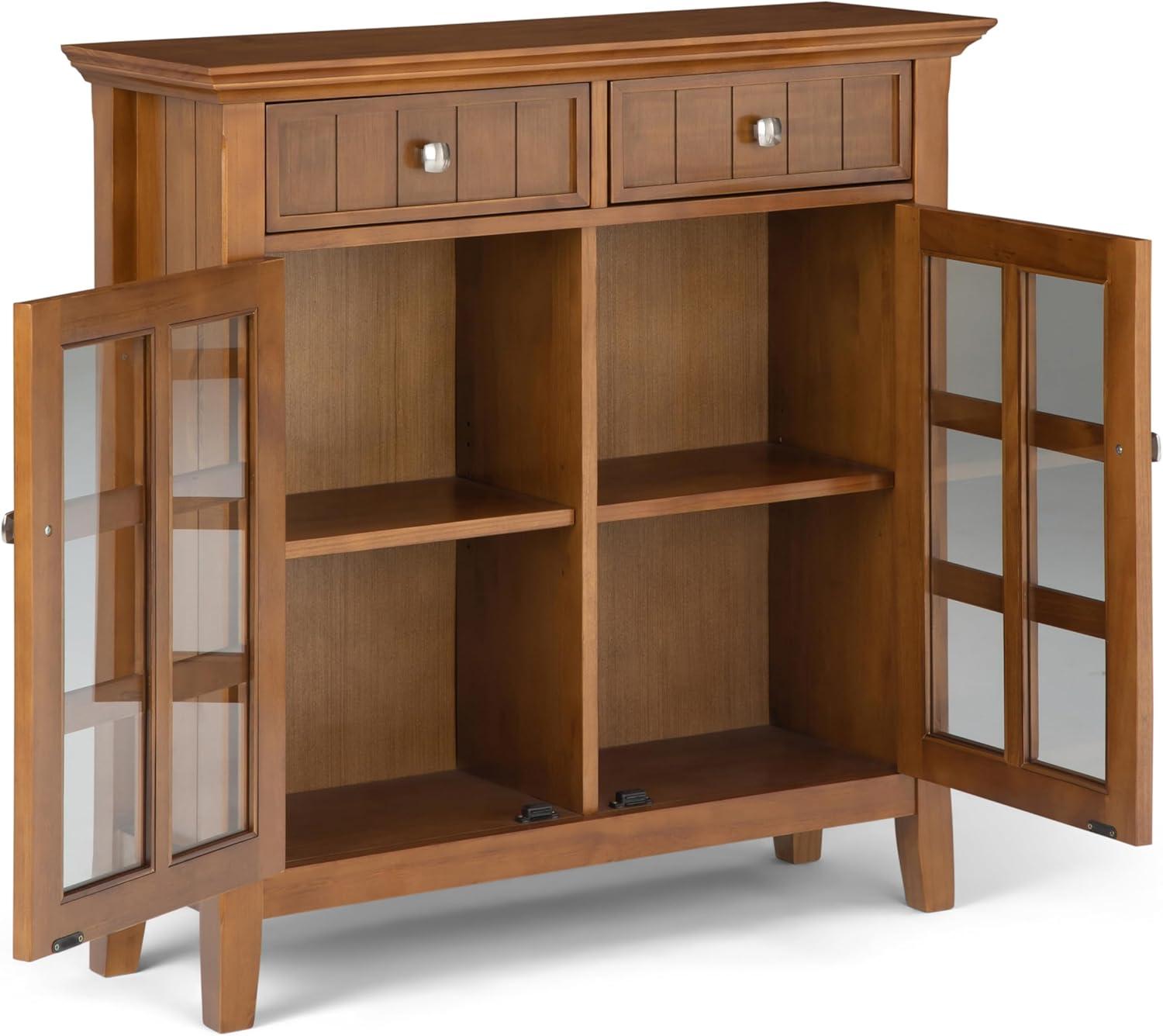 Simpli Home Acadian 36"W Solid Wood 2-Shelf Entryway Storage Cabinet with Glass Doors and 2 Drawers